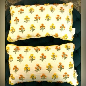 Home Company Floral Throw Pillows Set of 2 Yellow & Orange Block Print Boho Chic